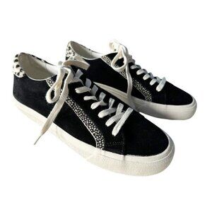 Madewell Women's Sz 8 Sidewalk Low Top Black Suede Sneakers Calf Hair Trim NWOB